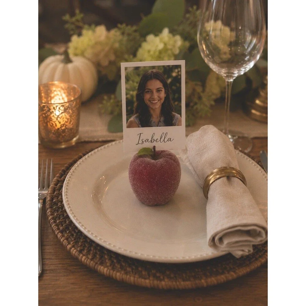Pier 1 Sugared Fruit Photo Dining Place Card Holders Apple Pear Peach Set of 6